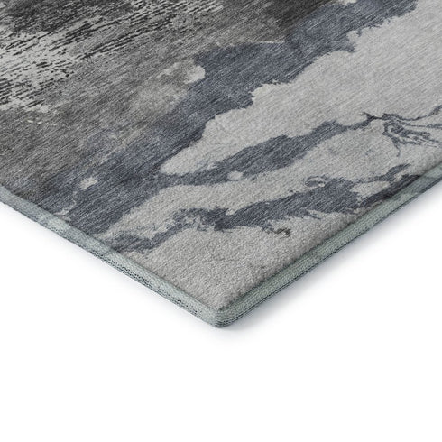5' X 8' Gray And Ivory Abstract Washable Area Rug With UV Protection