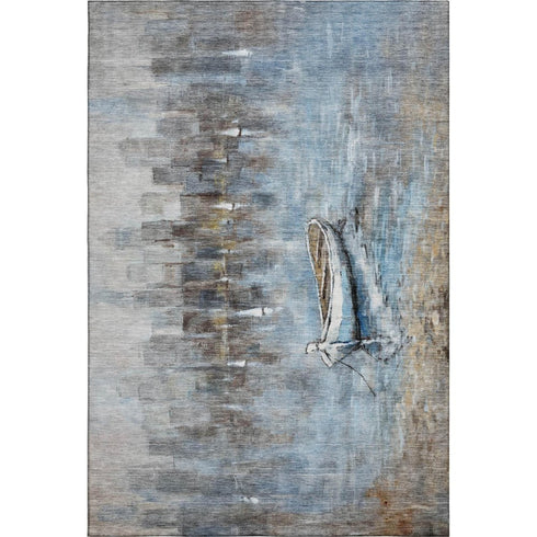5' X 8' Blue And Beige Nautical Washable Area Rug With UV Protection