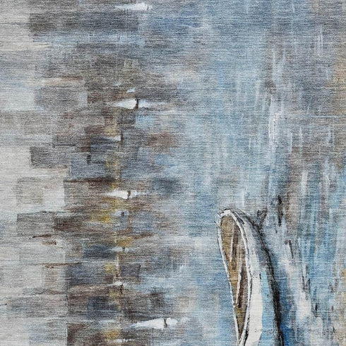 5' X 8' Blue And Beige Nautical Washable Area Rug With UV Protection