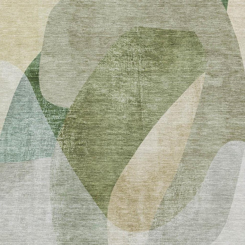 5' X 8' Sage And Beige Abstract Washable Area Rug With UV Protection