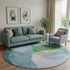 8' Green And Teal Abstract Washable Round Rug With UV Protection