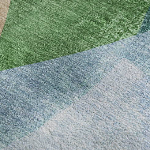 8' X 10' Green And Teal Abstract Washable Area Rug With UV Protection