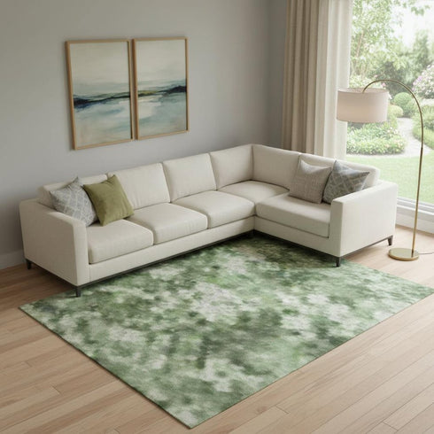 8' X 10' Green And Teal Abstract Washable Area Rug With UV Protection