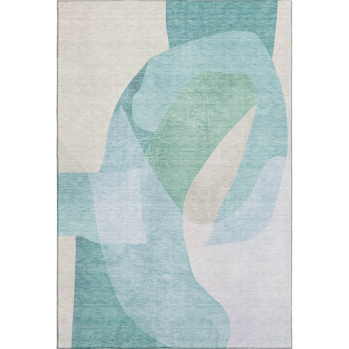 8' X 10' Pale Aqua And Beige Abstract Washable Area Rug With UV Protection