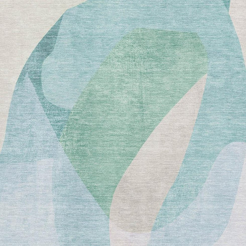 8' X 10' Pale Aqua And Beige Abstract Washable Area Rug With UV Protection