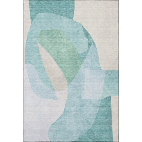 8' X 10' Pale Aqua And Beige Abstract Washable Area Rug With UV Protection