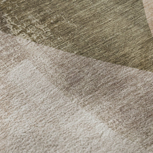 8' Taupe And Beige Abstract Washable Round Rug With UV Protection