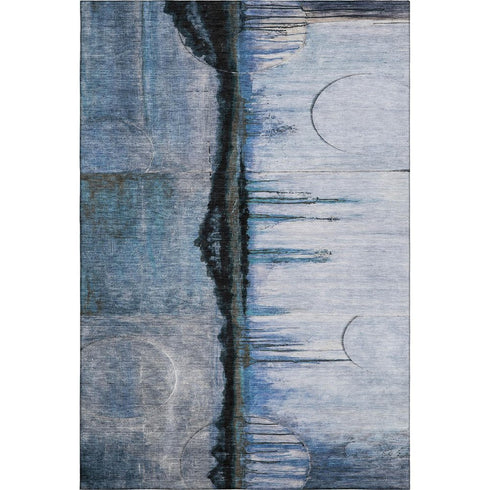 5' X 8' Blue And Charcoal Abstract Washable Area Rug With UV Protection