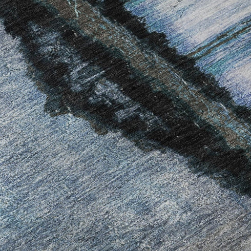 5' X 8' Blue And Charcoal Abstract Washable Area Rug With UV Protection