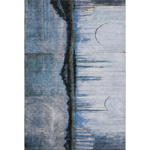 9' X 12' Blue And Charcoal Abstract Washable Area Rug With UV Protection