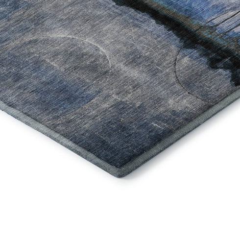 9' X 12' Blue And Charcoal Abstract Washable Area Rug With UV Protection