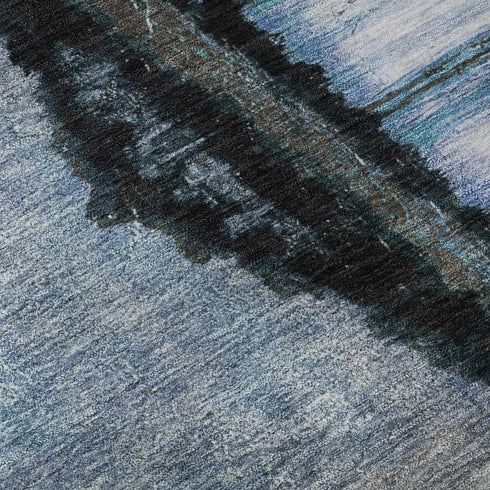 9' X 12' Blue And Charcoal Abstract Washable Area Rug With UV Protection