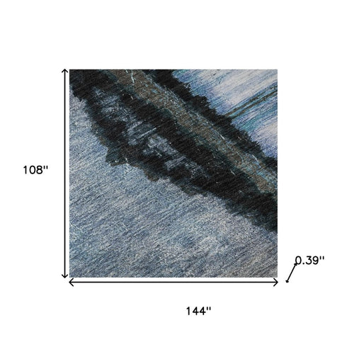 9' X 12' Blue And Charcoal Abstract Washable Area Rug With UV Protection