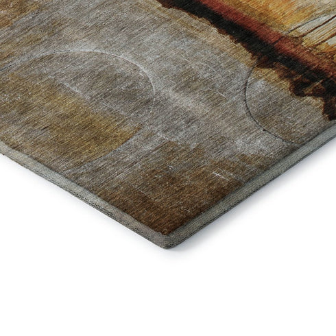 5' X 8' Rust And Charcoal Abstract Washable Area Rug With UV Protection