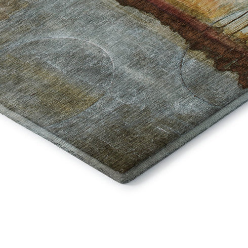 5' X 8' Rust And Beige Abstract Washable Area Rug With UV Protection