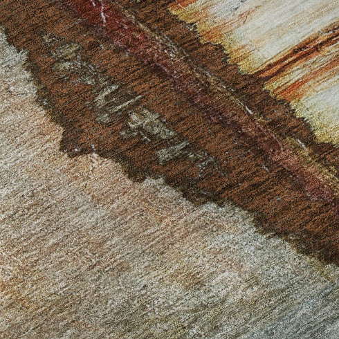 5' X 8' Rust And Beige Abstract Washable Area Rug With UV Protection