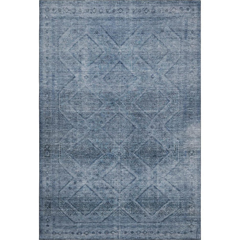 5' X 8' Blue And Gray Geometric Washable Area Rug With UV Protection