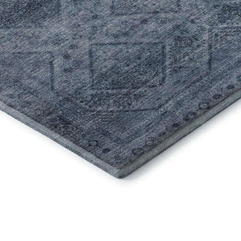 5' X 8' Blue And Gray Geometric Washable Area Rug With UV Protection