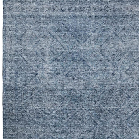 5' X 8' Blue And Gray Geometric Washable Area Rug With UV Protection