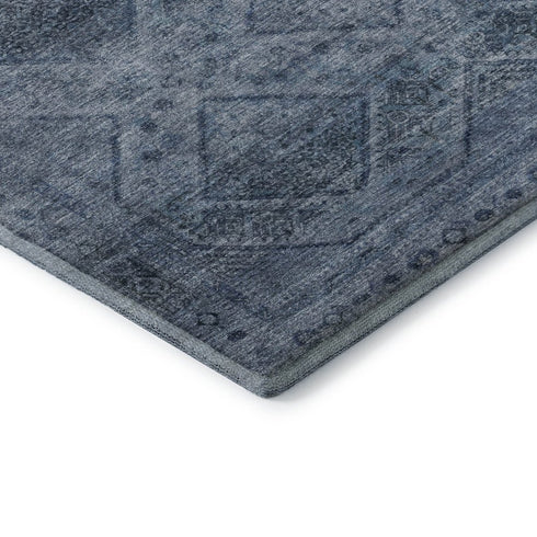 8' X 10' Blue And Gray Geometric Washable Area Rug With UV Protection