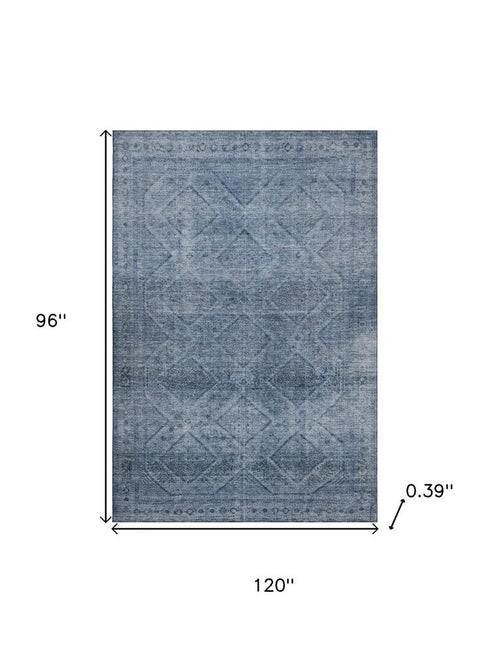 8' X 10' Blue And Gray Geometric Washable Area Rug With UV Protection