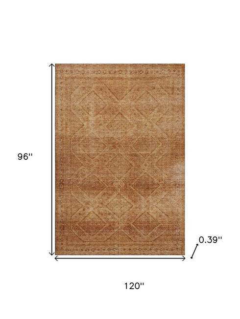 8' X 10' Copper And Rust Geometric Washable Area Rug With UV Protection
