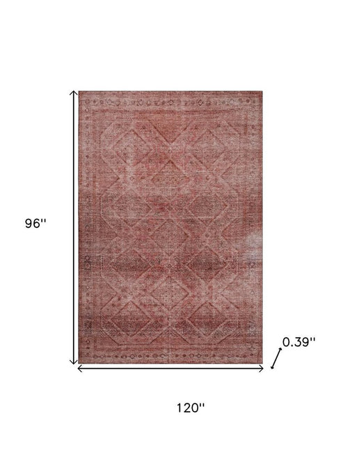 8' X 10' Pink And Mauve Geometric Washable Area Rug With UV Protection