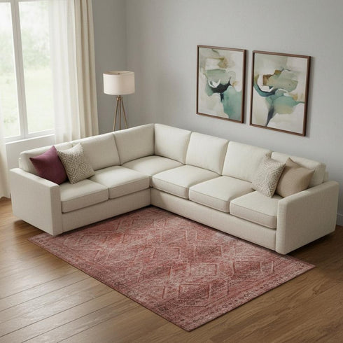 8' X 10' Pink And Mauve Geometric Washable Area Rug With UV Protection