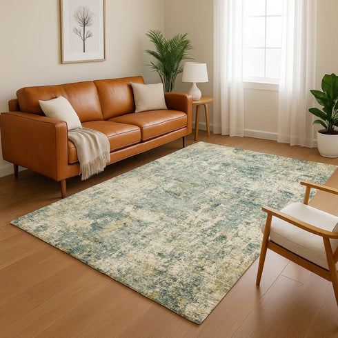 9' X 12' Sage And Beige Abstract Washable Area Rug With UV Protection