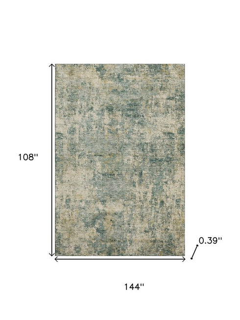 9' X 12' Sage And Beige Abstract Washable Area Rug With UV Protection