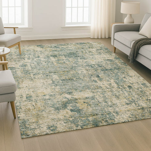 9' X 12' Sage And Beige Abstract Washable Area Rug With UV Protection
