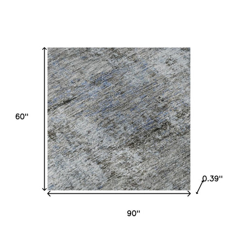 5' X 8' Blue And Taupe Abstract Washable Area Rug With UV Protection