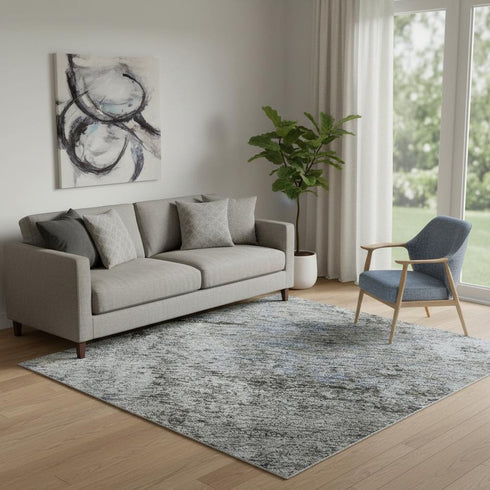 5' X 8' Blue And Taupe Abstract Washable Area Rug With UV Protection