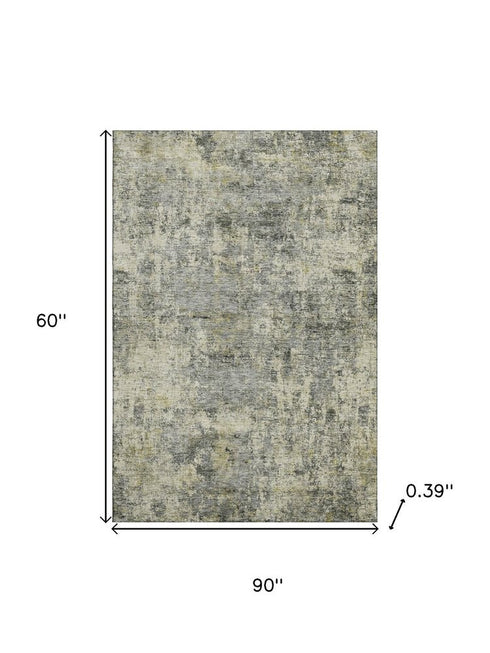 5' X 8' Pewter And Beige Abstract Washable Area Rug With UV Protection