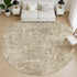 8' Taupe And Beige Abstract Washable Round Rug With UV Protection
