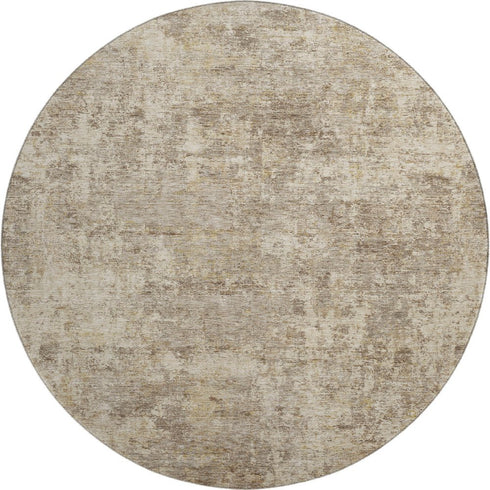8' Taupe And Beige Abstract Washable Round Rug With UV Protection