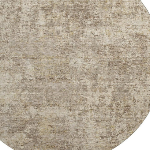 8' Taupe And Beige Abstract Washable Round Rug With UV Protection