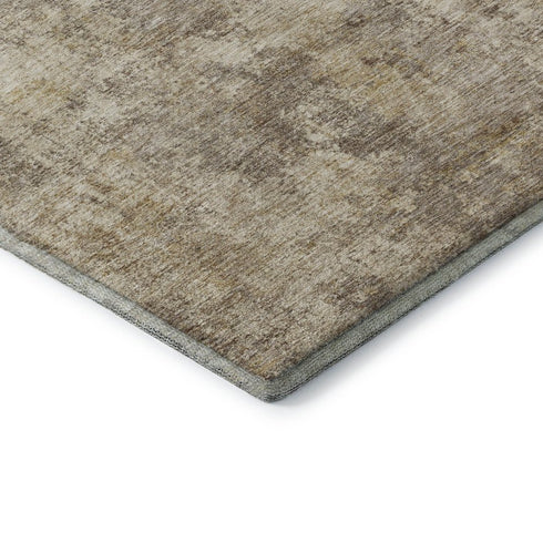8' Taupe And Beige Abstract Washable Round Rug With UV Protection