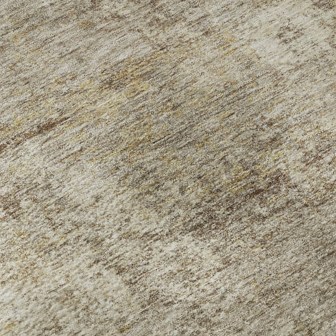 8' Taupe And Beige Abstract Washable Round Rug With UV Protection