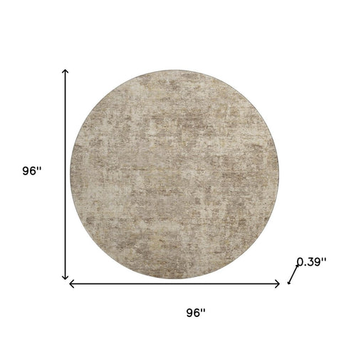8' Taupe And Beige Abstract Washable Round Rug With UV Protection