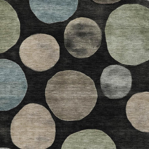 5' X 8' Black And Taupe Geometric Washable Area Rug With UV Protection