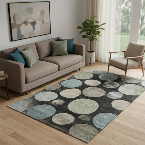 5' X 8' Black And Taupe Geometric Washable Area Rug With UV Protection