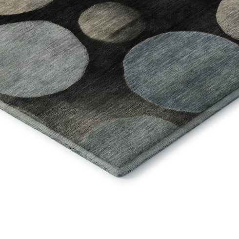 8' X 10' Black And Taupe Geometric Washable Area Rug With UV Protection