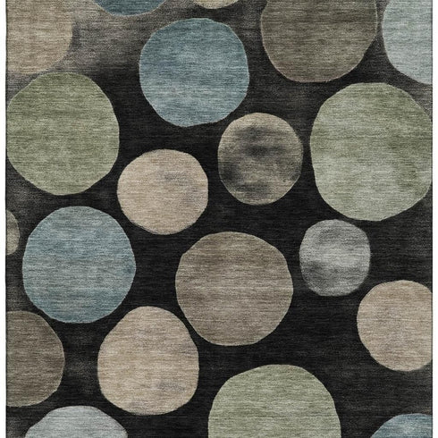 8' X 10' Black And Taupe Geometric Washable Area Rug With UV Protection