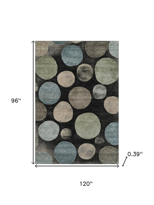 8' X 10' Black And Taupe Geometric Washable Area Rug With UV Protection