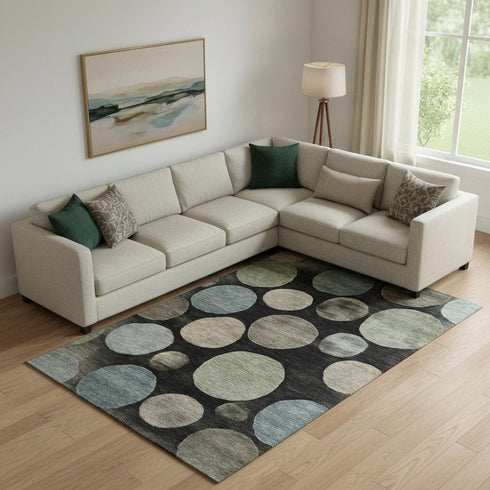 8' X 10' Black And Taupe Geometric Washable Area Rug With UV Protection