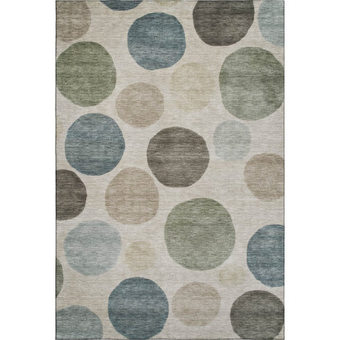 5' X 8' Khaki And Teal Geometric Washable Area Rug With UV Protection