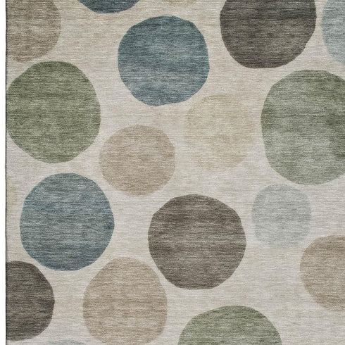 5' X 8' Khaki And Teal Geometric Washable Area Rug With UV Protection