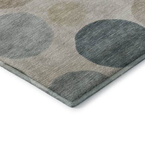 5' X 8' Khaki And Teal Geometric Washable Area Rug With UV Protection