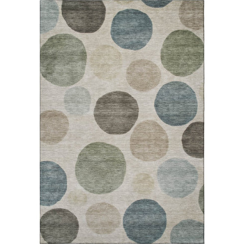 5' X 8' Khaki And Teal Geometric Washable Area Rug With UV Protection